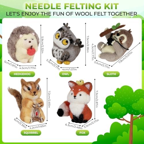 MOREJMTT Needle Felting Kit, 5 PCS Animal Needle Felting Beginner Kits, Wool Felt Needle Felting Tools Foam Pad, Craft Party Supplies for Beginners Adult(Forest Animals) - Image 6