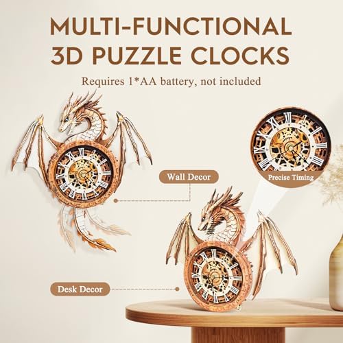 3D Wooden Puzzle for Adults - Dragon Clock - Image 2