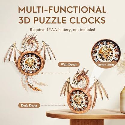 3D Wooden Puzzle for Adults - Dragon Clock - Image 2