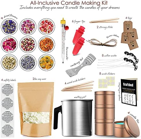 CraftBud Natural Soy Candle Making Kit for Adults, DIY Candle Making Kit for Kids with Dried Flowers for Candle Making, 50 Piece Make Your Own Candle Kit – 2 Lbs. Soy Wax Candle Making Kit - Image 2