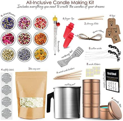 CraftBud Natural Soy Candle Making Kit for Adults, DIY Candle Making Kit for Kids with Dried Flowers for Candle Making, 50 Piece Make Your Own Candle Kit – 2 Lbs. Soy Wax Candle Making Kit - Image 2