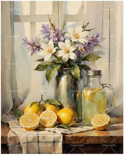 DecorFriday Still Life Paint by Numbers Kit for Adults - DIY Lemons and Flowers by Window Painting on Canvas, Acrylic Paint Set, Suitable for Beginners, Art for Home Decor or Gifts(8X12IN Framed) by Unknown