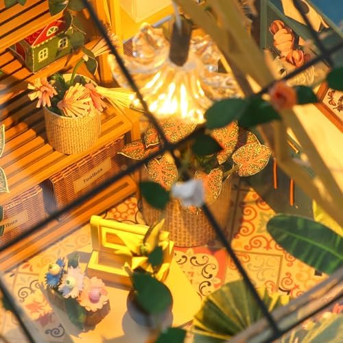 GuDoQi DIY Miniature Dollhouse Kit, Tiny House kit with Furniture, Miniature House Kit 1:24 Scale, Handmade Gift for Birthday Easter Day, Sunshine Flower House - Image 4