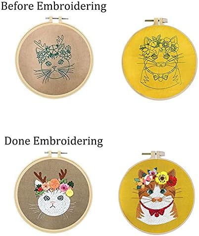 Mozzyyee Embroidery Starter kit, DIY Adult Beginner Embroidery Kits, Including Cloth with Cat Patterns, Colored Threads, Needles, Hoops and Instructions (Blue) - Image 6