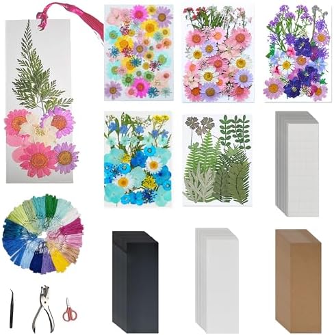 Bakayoyo 451 pcs DIY Dried Pressed Flowers Bookmark Making Kit, DIY Paper Book Mark Bulk Craft Supplies for Book Lovers,Reading Women, Classroom& Ideal Gifts for Teachers Students Friends by Unknown