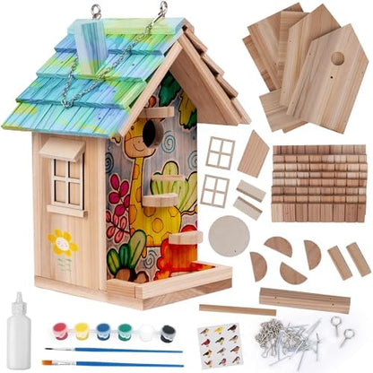 DIY Birdhouse Kit, Wooden Bird House for Adults to Build, DIY Bird House for Outside, Outdoor Woodworking Adult Crafts by ISENLAND
