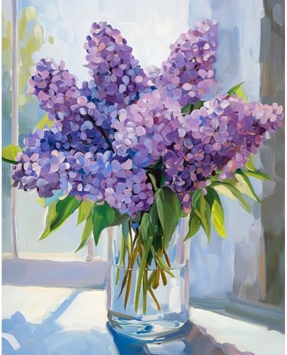 Natuyalo Paint by Number for Adults Beginners, Purple Flowers Over Window Paint by Numbers Kits on Canvas, DIY Acrylic Painting Kits Adults' Paint-by-Number Kits for Home Wall Decor 16x20 inch by Natuyalo