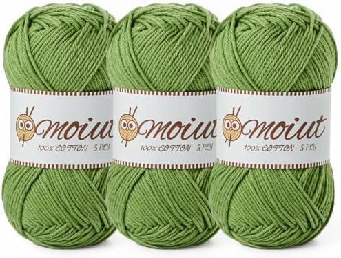 3 Pack Cotton Yarn for Crocheting, Baby Yarn for Crocheting Soft, 393yds / 5.29oz Fluffy Amigurumi Crochet Yarn, 5 Ply 100% Milk Cotton Yarn for Puzzle、Socks、Clothes(3 Grass Green) by OMoiut