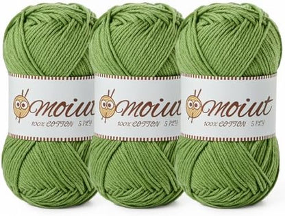 3 Pack Cotton Yarn for Crocheting, Baby Yarn for Crocheting Soft, 393yds / 5.29oz Fluffy Amigurumi Crochet Yarn, 5 Ply 100% Milk Cotton Yarn for Puzzle、Socks、Clothes(3 Grass Green) by OMoiut
