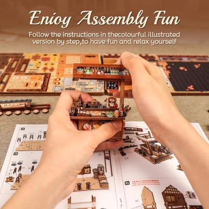 Cutefun Book Nook Kit - DIY Miniature House Kit for Adults, Teens and Beginners, Japanese Izakaya Booknook Tiny House Bookshelf Decor 3D Wooden Puzzles, Gifts for Friends and Family (Izakaya Shop) - Image 6