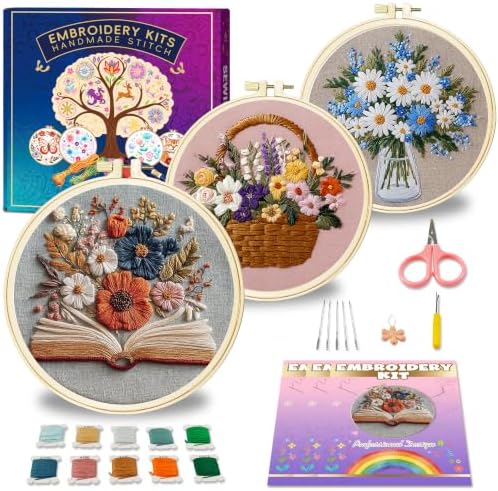 Huacan Embroidery Kit for Adults Beginners with 3 Hoops & Gift Box by Home