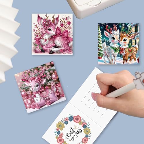 DIY Diamond Greeting Cards Set Christmas, 5D DIY Diamond Art Painting Greeting Card, DIY Christmas Card Making Kits for Family Friends Handmade Gift-#24-Deer - Image 3