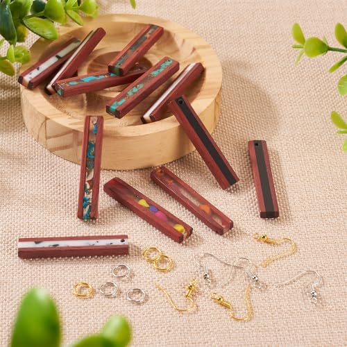 FASHEWELRY 12Pcs Wood Resin Earrings Charms Rectangle Wooden Earring Blanks Earring Findings for Earrings Jewelry Making with Earring Hooks & Jump Rings - Image 6