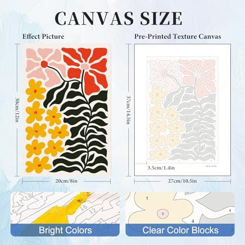 6 Pack Paint by Numbers Kit for Adults, Flowers Number Painting, 8x12 Inch - Image 3