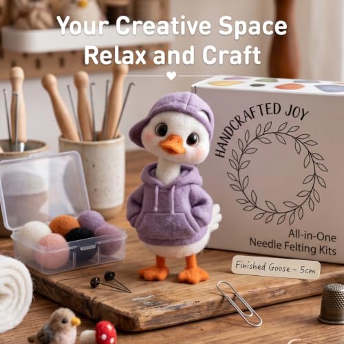 DIY Needle Felting Kit Cute White Duck in Purple Hoodie – Needle Felting Starter Kit with Fiber Roving, Needles, Felting Pad & Instructions | Felted Bird Character Kit for Beginners Adults - Image 7