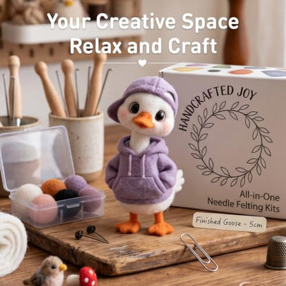 DIY Needle Felting Kit Cute White Duck in Purple Hoodie – Needle Felting Starter Kit with Fiber Roving, Needles, Felting Pad & Instructions | Felted Bird Character Kit for Beginners Adults - Image 7