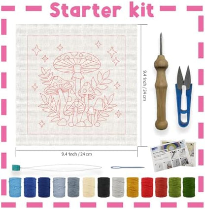 INFUNLY 2PCS Mushroom Punch Needle Kit for Beginners Art Night Mushroom DIY Punch Needle Embroidery Starter Kit Handcraft Needlepoint Set with Plant Pattern Instruction for Festival Gift Home Decor - Image 2