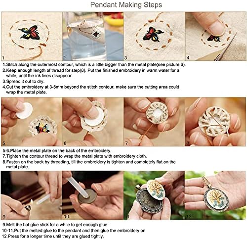 ZOCONE 4 Packs Embroidery Necklace Kits, Embroidery Pendant Kit Mini Cross Stitch Kit with 4 Hoops, Necklace, Pendant, Stamped Pattern Cloth, Instructions, etc., Embroidery Kits for Adults - Image 7