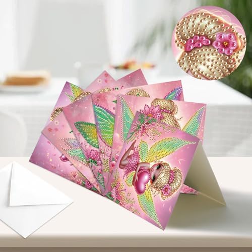 MVVMTOP 6pcs Diamond Painting Greeting Card with envelopes, DIY Fairy Diamond Art Greeting Card for Blessing and Wish Special Shaped Arts Crafts for Christmas Birthday Thanksgiving Day Holiday - Image 4