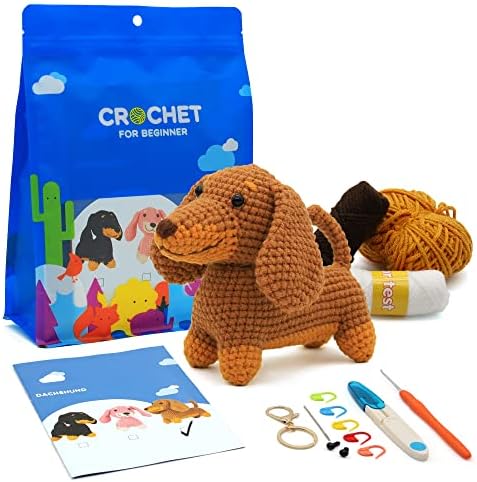 Nikolle Dachshund Crochet Kit for Beginners, Amigurumi Animal Craft Kit by Nikolle