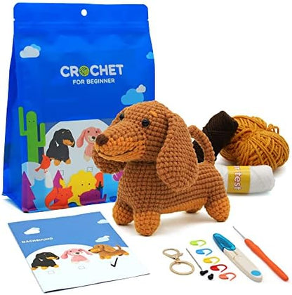 Nikolle Dachshund Crochet Kit for Beginners, Amigurumi Animal Craft Kit by Nikolle