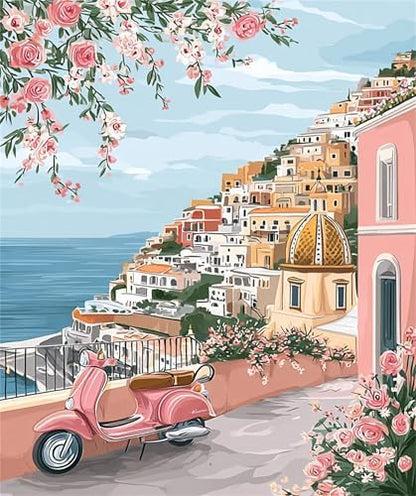 Jiqinsiye Houses Adults Paint by Number Kits,Seaside Town Painting by Number Kits on Canvas,Large Color by Numbers Adult Watercolor Gifts for Friends Wall Decor by Unknown