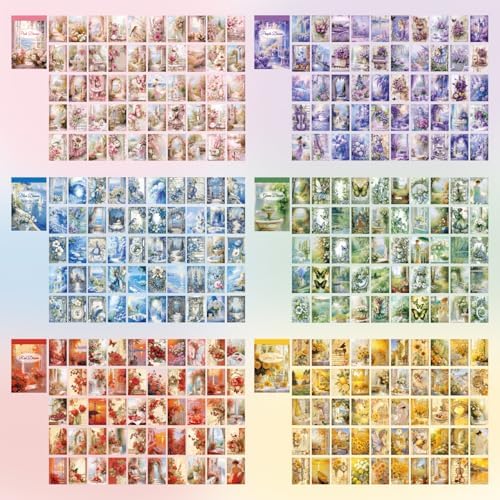6 Sets 300 Pcs Washi Stickers Set Colorful Dreams Sticker Book for Journaling, DIY Decorative Paper Sticker Decals for Bullet Journal Art Scrapbooking Diary Card Craft Gift Album Notebook Stationery - Image 2
