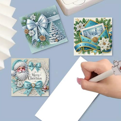 jinglinhh 6pcs Christmas Snowman Red Rose Diamond Art Painting Greeting Cards with Envelopes, DIY Card Making Kits for Adults, Diamond Art Postcards Christmas Cards Craft Gifts - Image 5