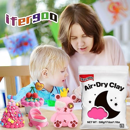 ifergoo 500g Pink Air Dry Clay, 1.1LBS DIY Creative Modeling Clay for Kids - Image 4