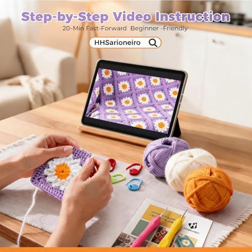 HHSarioneiro Crochet Blanket Kit for Beginners, Easy Granny Square Crochet Kit for Adults,with Step-by-Step Instructions and Clear Videos, Includes Multiple Accessories, Gift for Craft Lovers (Purple) - Image 3
