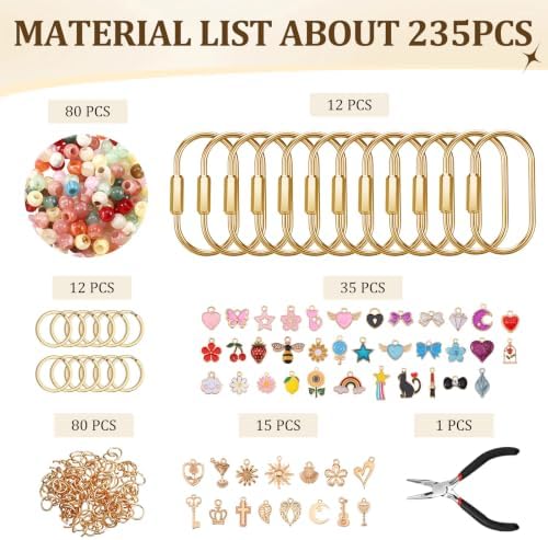 Sureio 235 Pcs Gold Brass Carabiner DIY Kit 12 Set Carabiner Bag Making - Image 3