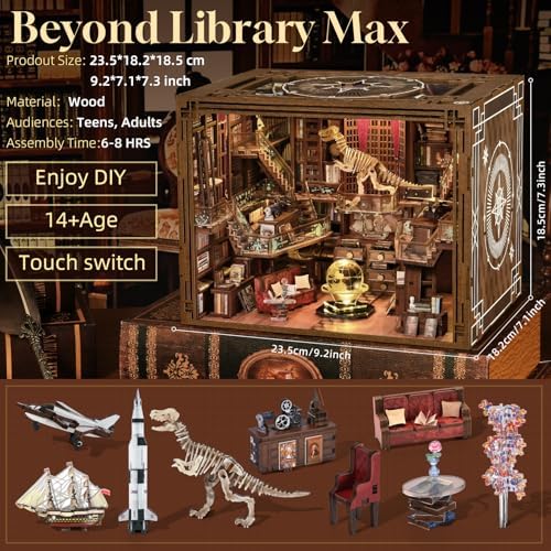 MiniCity Beyond Library Book Nook Kit, Wooden Miniature House with LED - Image 3