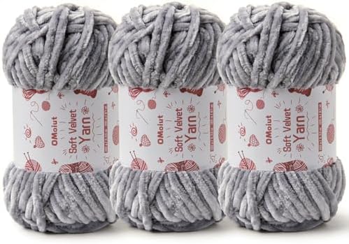 3x100g Fluffy Velvet Chenille Yarn for Crocheting and Knitting, 3x87.4yd Baby Yarn for Crocheting Soft, Crochet Chunky Yarns Amigurumi Yarns（Grayish by OMoiut