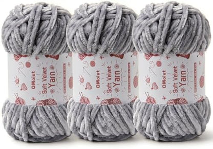 3x100g Fluffy Velvet Chenille Yarn for Crocheting and Knitting, 3x87.4yd Baby Yarn for Crocheting Soft, Crochet Chunky Yarns Amigurumi Yarns（Grayish by OMoiut
