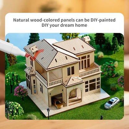 3D Wooden Puzzle for Adults, DIY Miniature Villa House Building Two Layer - Image 4
