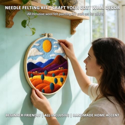 Zovylks Natural Landscape Needle Felting Kits Beginners, 7.9 Inch DIY Wool Felting Painting Starter Kit, Needle Felt Set for Home Decor with Foam Pad, Instructions (Rolling Hills) - Image 4