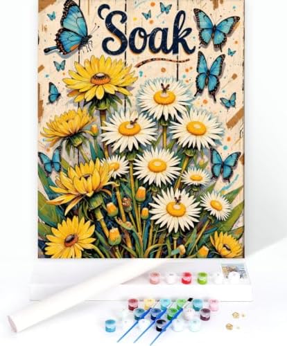 Sceorixa Soak Flower Paint by Numbers Kit for Adults - Butterflies Inspirational Painting on Canvas, Acrylic Paint Set, Suitable for Beginners, Art for Home Decoration or Gifts(12X16IN Framed) - Image 3