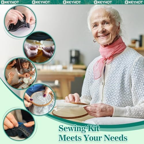 KEYHOT Sewing kit Basic,Needle and Thread Kit,Travel Small Sewing Machine Supplies for Adults Beginners Men, Home Travel Emergency Including Scissors Measure Tape Needle Threader (203pcs) - Image 5