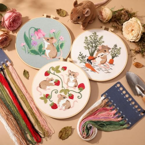 Mindsoft 3 Set Needlepoint Kit for Beginners with Hoop,Garden Mouse - Image 2