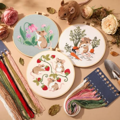 Mindsoft 3 Set Needlepoint Kit for Beginners with Hoop,Garden Mouse - Image 2