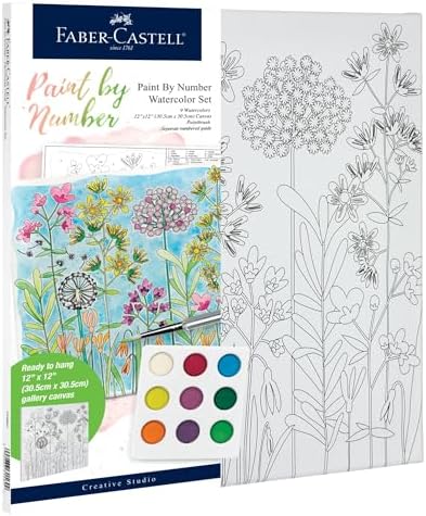 Faber-Castell Watercolor Paint by Number Farmhouse Floral - DIY Number Painting on Canvas Kit for Adults by Faber-Castell