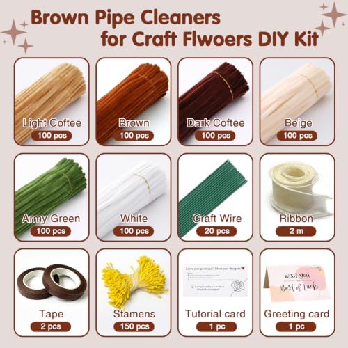 AHAMETON 620Pcs Brown Pipe Cleaners Flower Kit,Chenille Stems Craft - Image 2