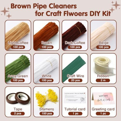AHAMETON 620Pcs Brown Pipe Cleaners Flower Kit,Chenille Stems Craft - Image 2