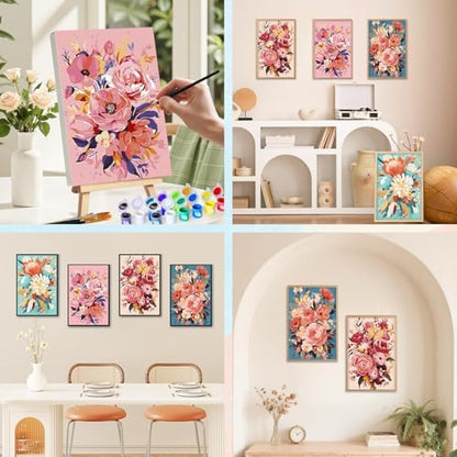 Camocin 4 Pack Framed Paint by Numbers Kit for Adults with Wooden Easel - Image 6