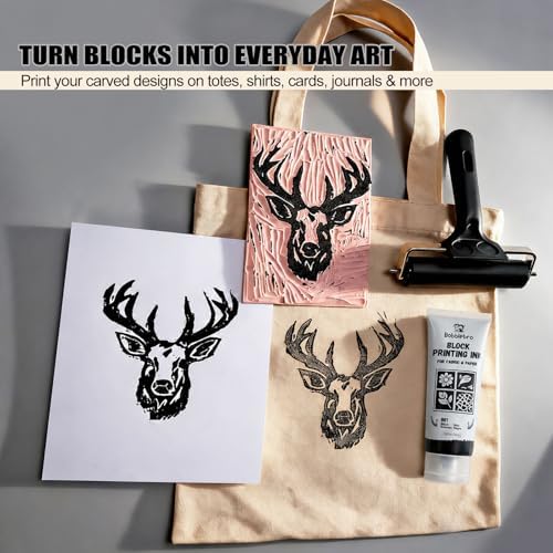 Bobblebro Linocut Kit for Printmaking, Fabric Block Printing Kit with Ink - Image 4