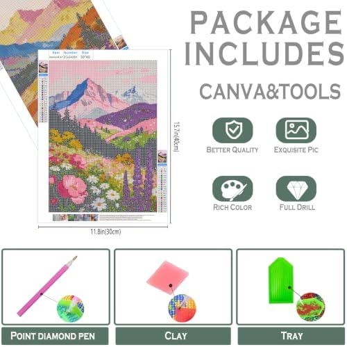 sdfkmlcdl Colorful Nature Landscape Diamond Art Kits for Adults, Maximalist Mountain Wild Flower Full Drill Diamond Painting Kits for Adults Beginners 2 Pack, 12x16 Inch - Image 3