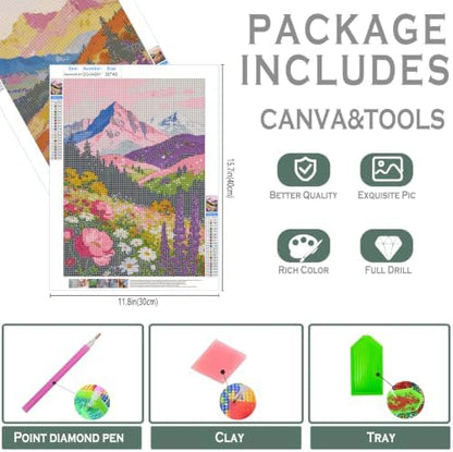 sdfkmlcdl Colorful Nature Landscape Diamond Art Kits for Adults, Maximalist Mountain Wild Flower Full Drill Diamond Painting Kits for Adults Beginners 2 Pack, 12x16 Inch - Image 3