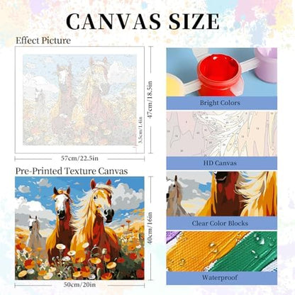 Paint by Numbers Kit for Adults, Wild Horses Number Painting Canvas Kit - Image 3
