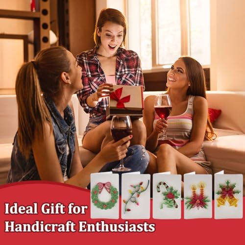 WEBEEDY DIY Christmas Paper Quilling Greeting Card Kit - 5 Styles Decorated Christmas Cards with Instructions for Beginners and Paper Art Lovers - Image 4