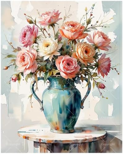 Rose Bouquet Paint by Numbers Kit for Adults - DIY Pink and White Roses in Vase Painting on Canvas 12x16In, Framed Acrylic Paint Set, Suitable for Beginners, Elegant Art for Home Decoration or Gifts by Unknown